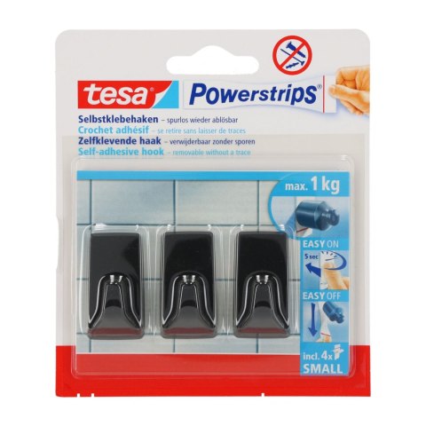Haczyki samoprzylep.powerstrips 3 szt.prostokąt.małe,czarne
