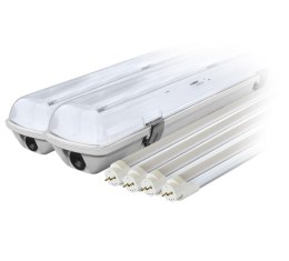 Zestaw: 2x oprawa hermetyczna lampa led ip65 1-stronna+ 4x świetlówka led 120cm 18w t8 6000k 1-stronna zimna