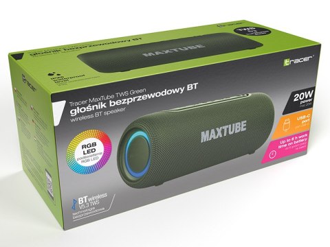 Głośniki TRACER MaxTube TWS BT GREEN Głośniki TRACER MaxTube TWS BT GREEN