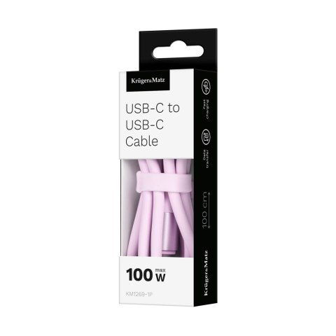 Kabel USB typu C - USB typu C 100 W 1 m silikonowy różowy Kruger&Matz Basic Kabel USB typu C - USB typu C 100 W 1 m silikonowy różowy Kruger&Matz Basic