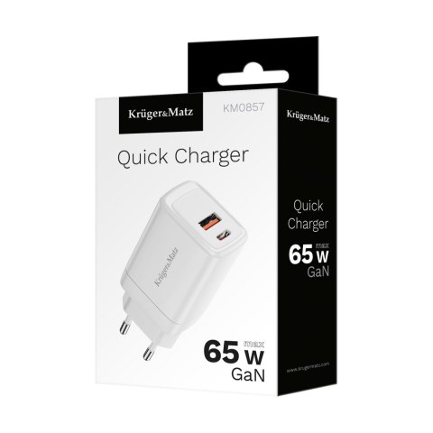 Ładowarka sieciowa Kruger&Matz 65 W GaN z funkcją Power Delivery i Quick Charge Ładowarka sieciowa Kruger&Matz 65 W GaN z funkcją Power Delivery i Quick Charge