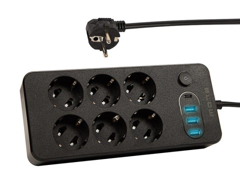 98-210# Przedłużacz sieciowy ps-620 6-gniazd 3xusb 1xusb-c 2m czarny 2x1mm