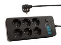 98-212# Przedłużacz sieciowy ps-650 6-gniazd 3xusb 1xusb-c 5m czarny 2x1mm