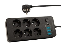 98-212# Przedłużacz sieciowy ps-650 6-gniazd 3xusb 1xusb-c 5m czarny 2x1mm