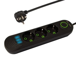 98-214# Przedłużacz sieciowy ps-330 3-gniazda 3xusb 3m czarny 2x1mm