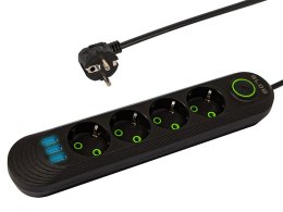 98-222# Przedłużacz sieciowy ps-450 4-gniazda 3xusb 5m czarny 2x1mm