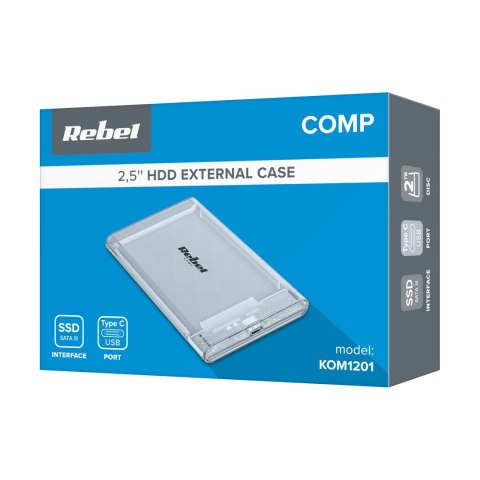 Obudowa dysku 2,5" SATA USB C 3.1 Rebel przeźroczysta Obudowa dysku 2,5" SATA USB C 3.1 Rebel przeźroczysta