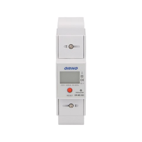 1-fazowy wskaźnik zużycia energii elektrycznej, 80A, dodatkowy wskaźnik, wyjście impulsowe, przycisk RESET, 2 moduły, DIN TH-35m 1-fazowy wskaźnik zużycia energii elektrycznej, 80A, dodatkowy wskaźnik, wyjście impulsowe, przycisk RESET, 2 moduły, DIN TH-35m