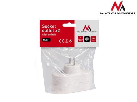 MCE31 Gniazdko prądowe X2 z wyłącznikiem 3680W MCE31 Gniazdko prądowe X2 z wyłącznikiem 3680W