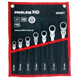 35497 Klucze oczkowo-płaskie, grzechotka przegub, 7sztuk (8-19mm), CV, Proline HD