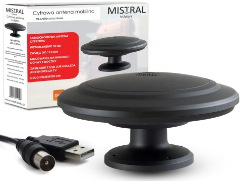 Mistral mi-ant04 superczuła dookólna aktywna antena samochodowa tv dvb-t z ultra mocnym magnesem i uchwytem bocznym Mistral mi-ant04 superczuła dookólna aktywna antena samochodowa tv dvb-t z ultra mocnym magnesem i uchwytem bocznym