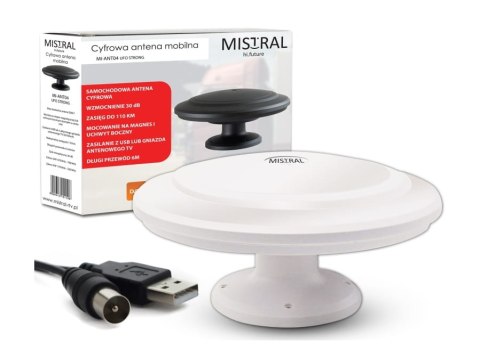 Mistral mi-ant04 superczuła dookólna aktywna antena samochodowa tv dvb-t z ultra mocnym magnesem i uchwytem bocznym Mistral mi-ant04 superczuła dookólna aktywna antena samochodowa tv dvb-t z ultra mocnym magnesem i uchwytem bocznym