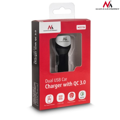 Ładowarka samochodowa max4,8A 2xUSB Maclean Energy MCE157 Qualcomm Quick Charge QC 3.0 plus kabel 1.5m Silver Ładowarka samochodowa max4,8A 2xUSB Maclean Energy MCE157 Qualcomm Quick Charge QC 3.0 plus kabel 1.5m Silver