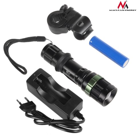 Latarka LED Maclean, Rowerowa, Ładowarka zestaw, Cree 200 lumen, MCE175 Latarka LED Maclean, Rowerowa, Ładowarka zestaw, Cree 200 lumen, MCE175
