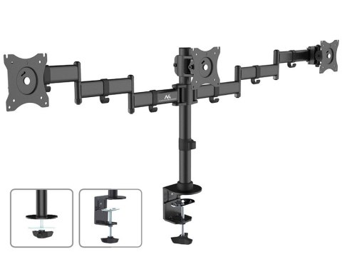 Uchwyt biurkowy na 3 monitory LCD Maclean, podwójne ramiona, VESA 75x75 oraz 100x100, 13"-27", 8kg, MC-691 Uchwyt biurkowy na 3 monitory LCD Maclean, podwójne ramiona, VESA 75x75 oraz 100x100, 13"-27", 8kg, MC-691