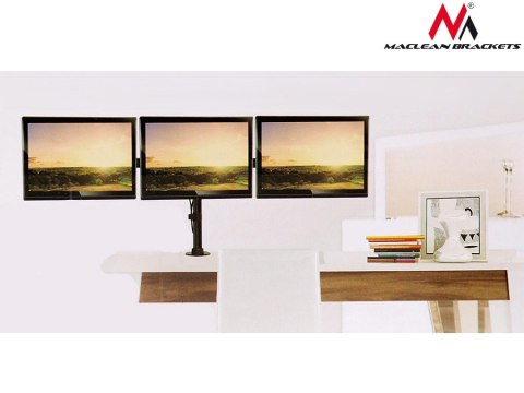 Uchwyt biurkowy na 3 monitory LCD Maclean, podwójne ramiona, VESA 75x75 oraz 100x100, 13"-27", 8kg, MC-691 Uchwyt biurkowy na 3 monitory LCD Maclean, podwójne ramiona, VESA 75x75 oraz 100x100, 13"-27", 8kg, MC-691