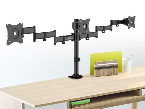 Uchwyt biurkowy na 3 monitory LCD Maclean, podwójne ramiona, VESA 75x75 oraz 100x100, 13"-27", 8kg, MC-691 Uchwyt biurkowy na 3 monitory LCD Maclean, podwójne ramiona, VESA 75x75 oraz 100x100, 13"-27", 8kg, MC-691
