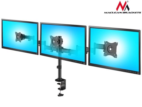 Uchwyt biurkowy na 3 monitory LCD Maclean, podwójne ramiona, VESA 75x75 oraz 100x100, 13"-27", 8kg, MC-691 Uchwyt biurkowy na 3 monitory LCD Maclean, podwójne ramiona, VESA 75x75 oraz 100x100, 13"-27", 8kg, MC-691