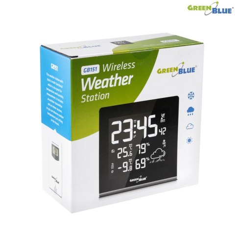 Stacja pogody bezprzewodowa 9 kolorów GreenBlue GB151 DCF VA LCD Stacja pogody bezprzewodowa 9 kolorów GreenBlue GB151 DCF VA LCD