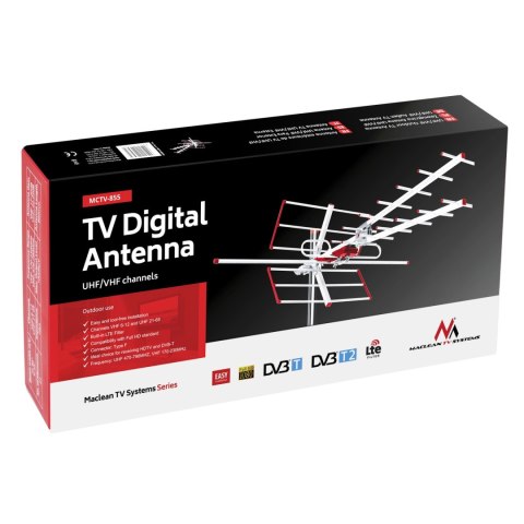 Antena TV DVB-T/T2 HEVC Maclean, pasywna, zewnętrzna combo, filtr Lte, UHF/VHF max 100dB?V, MCTV-855 Antena TV DVB-T/T2 HEVC Maclean, pasywna, zewnętrzna combo, filtr Lte, UHF/VHF max 100dB?V, MCTV-855