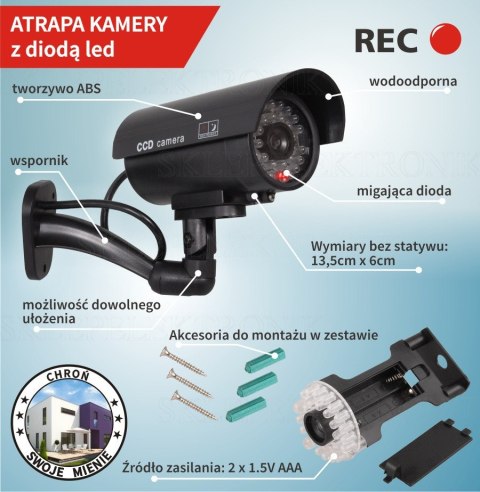 Atrapa kamery tubowej, diody IR LED, srebrna, IR9000S Atrapa kamery tubowej, diody IR LED, srebrna, IR9000S