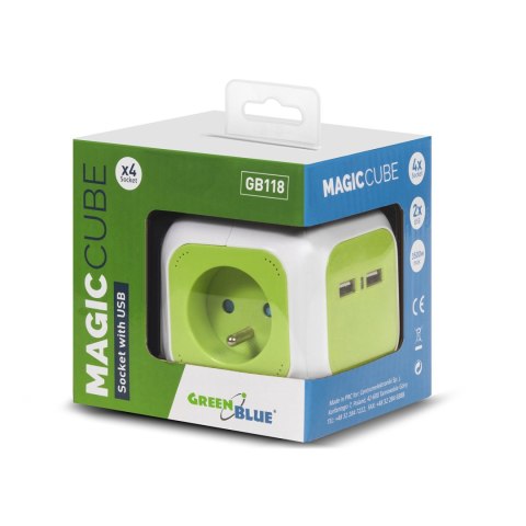 MagicCube poczwórne gniazdko prądowe GreenBlue, 2 wejścia USB, 1,4m, GB118 MagicCube poczwórne gniazdko prądowe GreenBlue, 2 wejścia USB, 1,4m, GB118