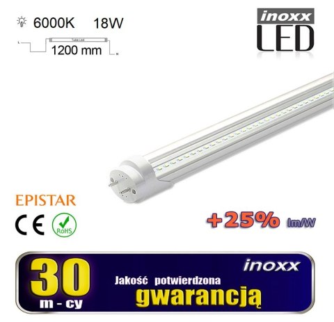 Świetlówka led 120cm 18w t8 4000k g13 zimna przezroczysta Świetlówka led 120cm 18w t8 4000k g13 zimna przezroczysta