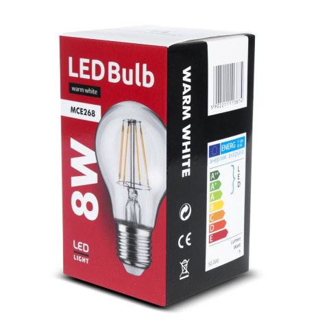 Żarówka Maclean, Filamentowa LED E27, 8W, 230V, WW ciepła biała 3000K, 1055lm, Retro edison ozdobna, MCE268 Żarówka Maclean, Filamentowa LED E27, 8W, 230V, WW ciepła biała 3000K, 1055lm, Retro edison ozdobna, MCE268