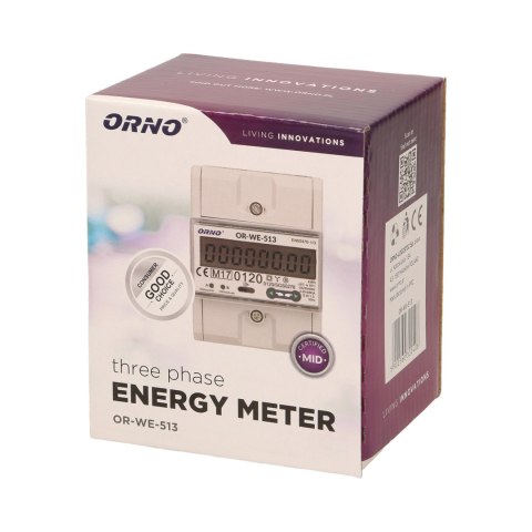 3-fazowy licznik energii elektrycznej, 80A, MID, 3 moduły, DIN TH-35mm 3-fazowy licznik energii elektrycznej, 80A, MID, 3 moduły, DIN TH-35mm