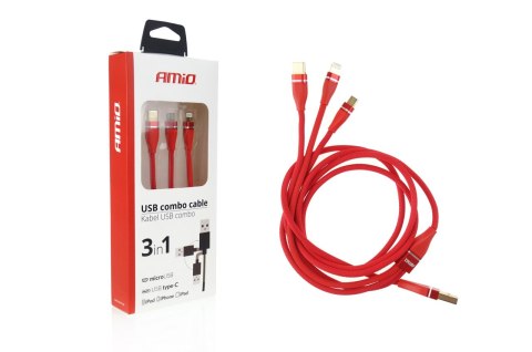Kabel usb 3w1 lightning usb-c micro usb 1.2 m 3.1a uc-7 amio-02178 Kabel usb 3w1 lightning usb-c micro usb 1.2 m 3.1a uc-7 amio-02178