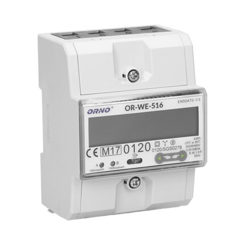 3-fazowy licznik energii elektrycznej, 80A, port RS-485, MID, 3 moduły, DIN TH-35mm 3-fazowy licznik energii elektrycznej, 80A, port RS-485, MID, 3 moduły, DIN TH-35mm