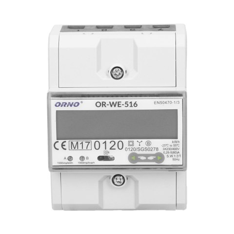 3-fazowy licznik energii elektrycznej, 80A, port RS-485, MID, 3 moduły, DIN TH-35mm 3-fazowy licznik energii elektrycznej, 80A, port RS-485, MID, 3 moduły, DIN TH-35mm