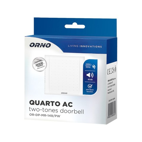 Dzwonek elektromechaniczny dwutonowy QUARTO AC, 230V, śnieżno biały Dzwonek elektromechaniczny dwutonowy QUARTO AC, 230V, śnieżno biały