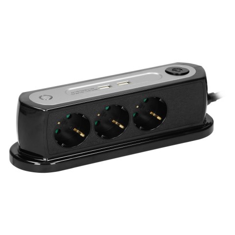 Listwa zasilająca nabiurkowa z wyłącznikiem 3x2P+Z(schuko), ładowarka 2xUSB 2.4A, Ogranicznik przepięć TYP 3, kabel H05VV-F 3x1, Listwa zasilająca nabiurkowa z wyłącznikiem 3x2P+Z(schuko), ładowarka 2xUSB 2.4A, Ogranicznik przepięć TYP 3, kabel H05VV-F 3x1,