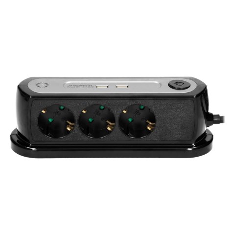 Listwa zasilająca nabiurkowa z wyłącznikiem 3x2P+Z(schuko), ładowarka 2xUSB 2.4A, Ogranicznik przepięć TYP 3, kabel H05VV-F 3x1, Listwa zasilająca nabiurkowa z wyłącznikiem 3x2P+Z(schuko), ładowarka 2xUSB 2.4A, Ogranicznik przepięć TYP 3, kabel H05VV-F 3x1,