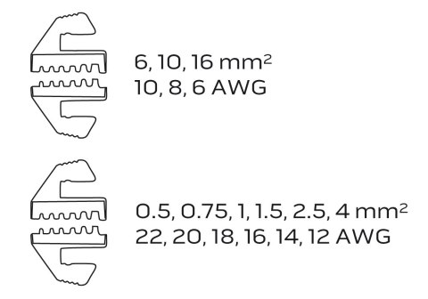 Szczypce do zaciskania końcówek tulejkowych 0.5-16 mm2 (22-6 AWG) Szczypce do zaciskania końcówek tulejkowych 0.5-16 mm2 (22-6 AWG)