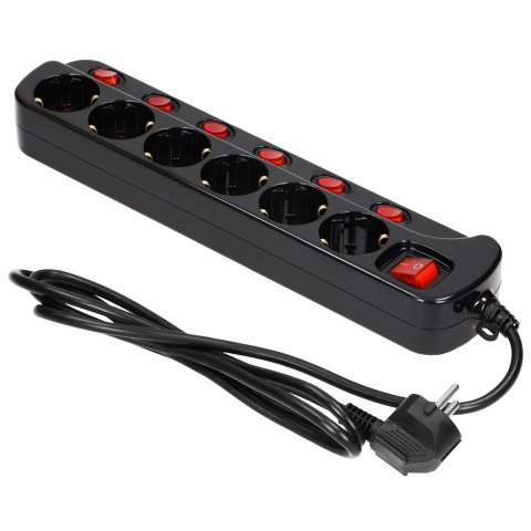 Listwa zasilająca "Multiswitch", 6 gniazd 2P+Z (Schuko), kabel 3x1,0mm?, długość 1,5m. Wyłącznik termiczny. 10A/230 VAC, czarny Listwa zasilająca "Multiswitch", 6 gniazd 2P+Z (Schuko), kabel 3x1,0mm?, długość 1,5m. Wyłącznik termiczny. 10A/230 VAC, czarny
