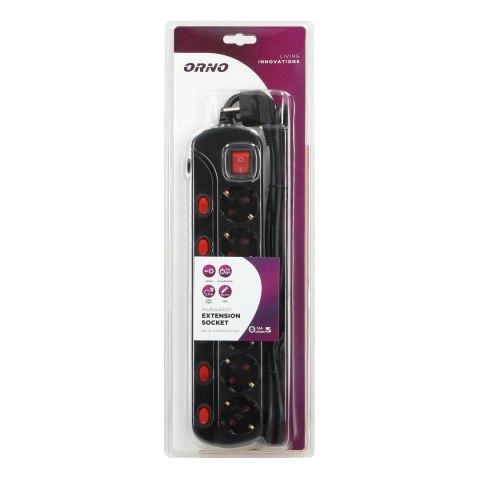 Listwa zasilająca "Multiswitch", 6 gniazd 2P+Z (Schuko), kabel 3x1,0mm?, długość 1,5m. Wyłącznik termiczny. 10A/230 VAC, czarny Listwa zasilająca "Multiswitch", 6 gniazd 2P+Z (Schuko), kabel 3x1,0mm?, długość 1,5m. Wyłącznik termiczny. 10A/230 VAC, czarny