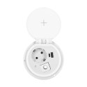 Gniazdo meblowe ?8cm wpuszczane w blat z ładowarką indukcyjną, ładowarką USB z 2 gniazdami A i C, przelotką kablową z przewodem 