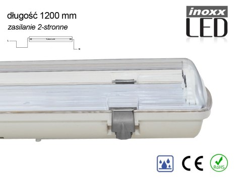 Oprawa hermetyczna przemysłowa ip65 led 1x120cm t8 g13 dwustronnie zasilana Oprawa hermetyczna przemysłowa ip65 led 1x120cm t8 g13 dwustronnie zasilana