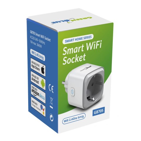 Zdalnie sterowane gniazdko WiFi GreenBlue, sterowanie Android/iOS/Alexa/Google Home, timer, max 3840W, GB705 Zdalnie sterowane gniazdko WiFi GreenBlue, sterowanie Android/iOS/Alexa/Google Home, timer, max 3840W, GB705