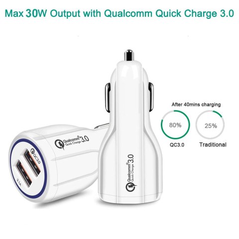 Ładowarka samochodowa Maclean, Qualcomm Quick Charge, QC 3.0 - 5V/3A, 9V/1.8A, 12V/1.6A, Gniazdo 5V/3.1A, Biała, MCE478 W Ładowarka samochodowa Maclean, Qualcomm Quick Charge, QC 3.0 - 5V/3A, 9V/1.8A, 12V/1.6A, Gniazdo 5V/3.1A, Biała, MCE478 W