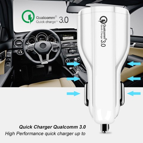 Ładowarka samochodowa Maclean, Qualcomm Quick Charge, QC 3.0 - 5V/3A, 9V/1.8A, 12V/1.6A, Gniazdo 5V/3.1A, Biała, MCE478 W Ładowarka samochodowa Maclean, Qualcomm Quick Charge, QC 3.0 - 5V/3A, 9V/1.8A, 12V/1.6A, Gniazdo 5V/3.1A, Biała, MCE478 W
