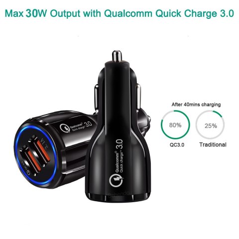 Ładowarka samochodowa Maclean, Qualcomm Quick Charge, QC 3.0 - 5V/3A, 9V/1.8A, 12V/1.6A, Gniazdo 5V/3.1A, Czarna, MCE478 B Ładowarka samochodowa Maclean, Qualcomm Quick Charge, QC 3.0 - 5V/3A, 9V/1.8A, 12V/1.6A, Gniazdo 5V/3.1A, Czarna, MCE478 B