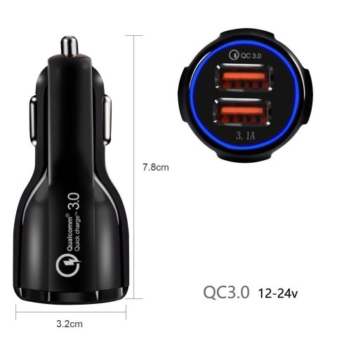 Ładowarka samochodowa Maclean, Qualcomm Quick Charge, QC 3.0 - 5V/3A, 9V/1.8A, 12V/1.6A, Gniazdo 5V/3.1A, Czarna, MCE478 B Ładowarka samochodowa Maclean, Qualcomm Quick Charge, QC 3.0 - 5V/3A, 9V/1.8A, 12V/1.6A, Gniazdo 5V/3.1A, Czarna, MCE478 B