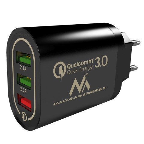 Ładowarka sieciowa Maclean, Qualcomm Quick Charge, QC 3.0 - 3.6-6V/3A, 6-9V/2A, 9-12V/1.5A, 2 gniazda 5V/2.1A, Czarna, MCE479 B Ładowarka sieciowa Maclean, Qualcomm Quick Charge, QC 3.0 - 3.6-6V/3A, 6-9V/2A, 9-12V/1.5A, 2 gniazda 5V/2.1A, Czarna, MCE479 B