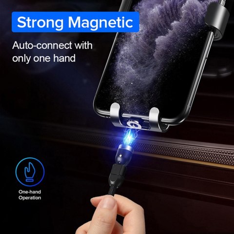 Magnetyczny kabel Maclean, Kątowy, Wspiera Fast Charging, USB C 3w1, 9V/2A, 5V/3A, Nylonowy oplot w kolorze czarnym, 1m, MCE474 Magnetyczny kabel Maclean, Kątowy, Wspiera Fast Charging, USB C 3w1, 9V/2A, 5V/3A, Nylonowy oplot w kolorze czarnym, 1m, MCE474
