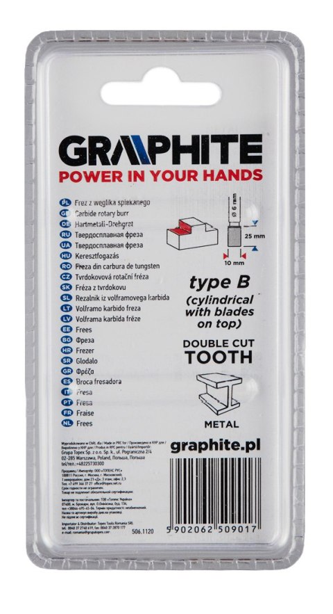 Frez do metalu HM, typ B (walcowy z ostrzami na górze), 10 x 25 mm, trzpień 6 x 45 mm Frez do metalu HM, typ B (walcowy z ostrzami na górze), 10 x 25 mm, trzpień 6 x 45 mm
