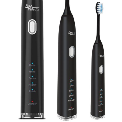 Szczoteczka soniczna do zębów Promedix, kolor czarny,, 5 trybów, timer, wskaźnik poziomu nał. baterii, 2 końcówki, kabel USB, P Szczoteczka soniczna do zębów Promedix, kolor czarny,, 5 trybów, timer, wskaźnik poziomu nał. baterii, 2 końcówki, kabel USB, P