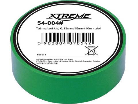 54-004# Taśma izolacyjna klejąca 0,13mm/15mm/10m - zielona 54-004# Taśma izolacyjna klejąca 0,13mm/15mm/10m - zielona